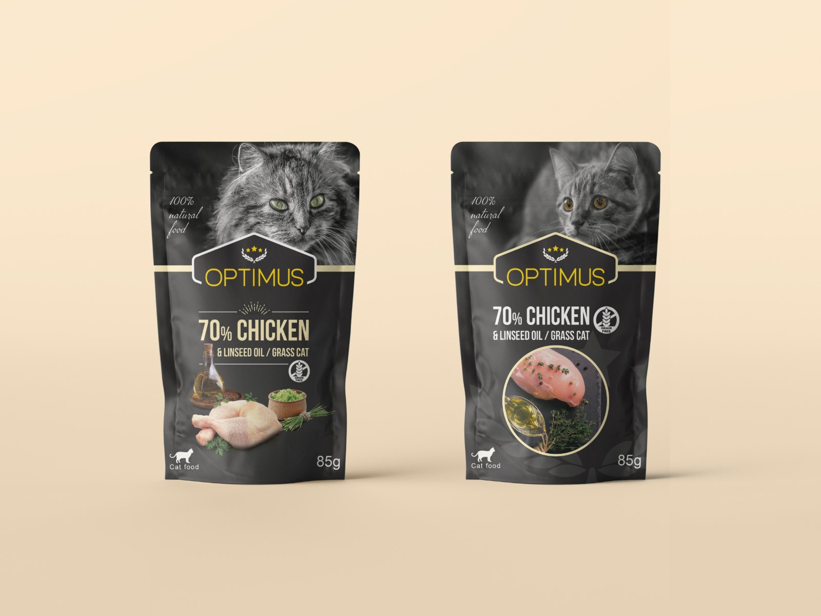 Packaging Optimus — pochon nourriture pour chat au poulet